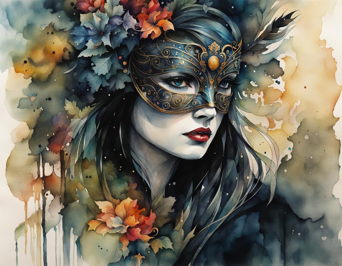 Magical Dark Masquerade Ball in Storybook Illustration Style