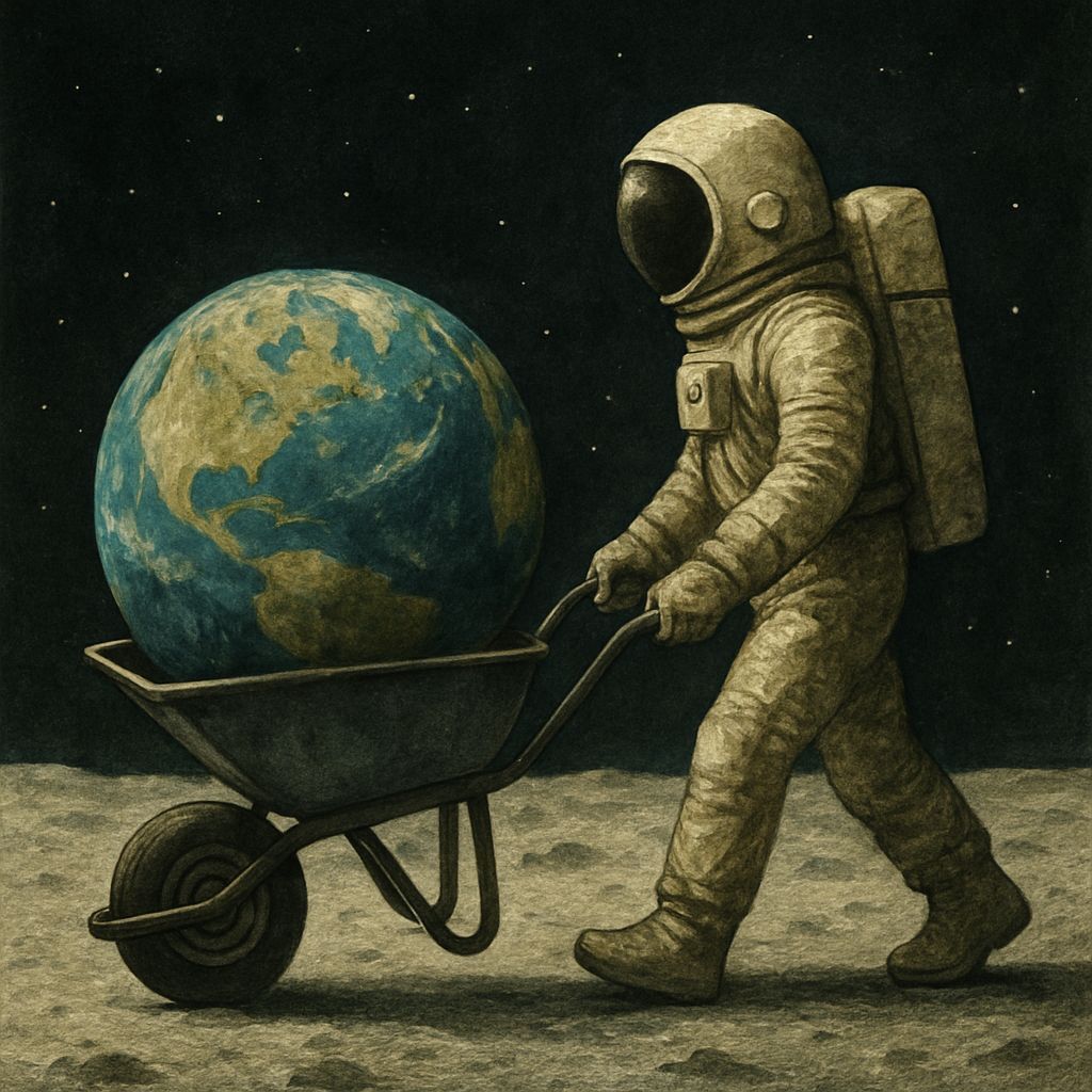 Astronaut on Moon Carrying Earth: Surreal Concept Art