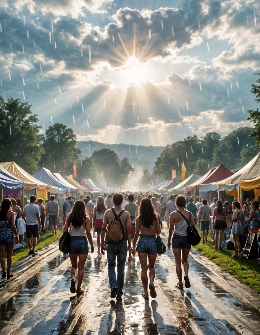 Woodstock Festival in Summer Rain