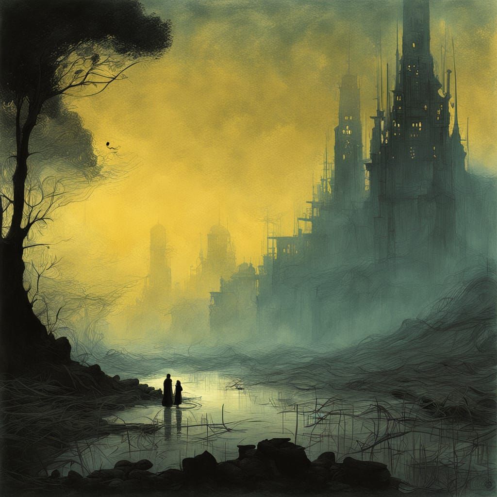 Surreal Dystopian Landscape in Beksiński and Campion Style
