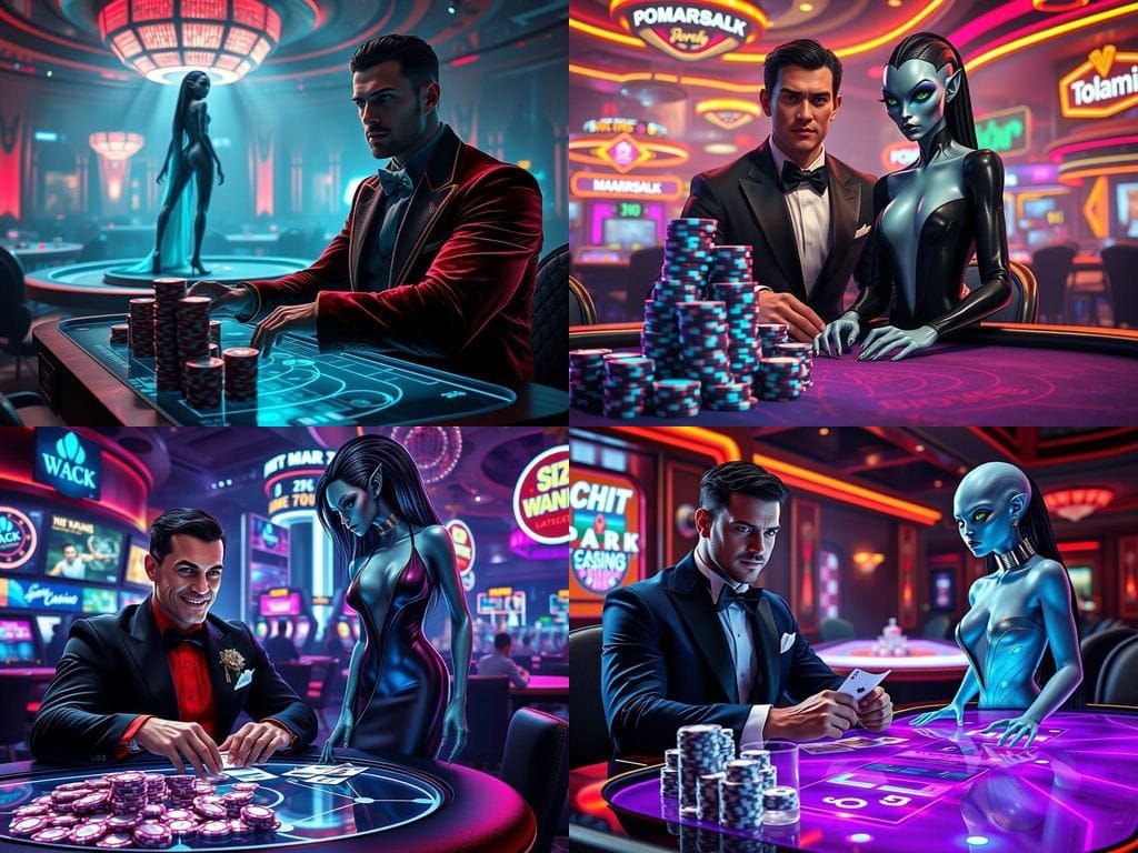 Glamorous Intergalactic Card Game in a Futuristic Casino