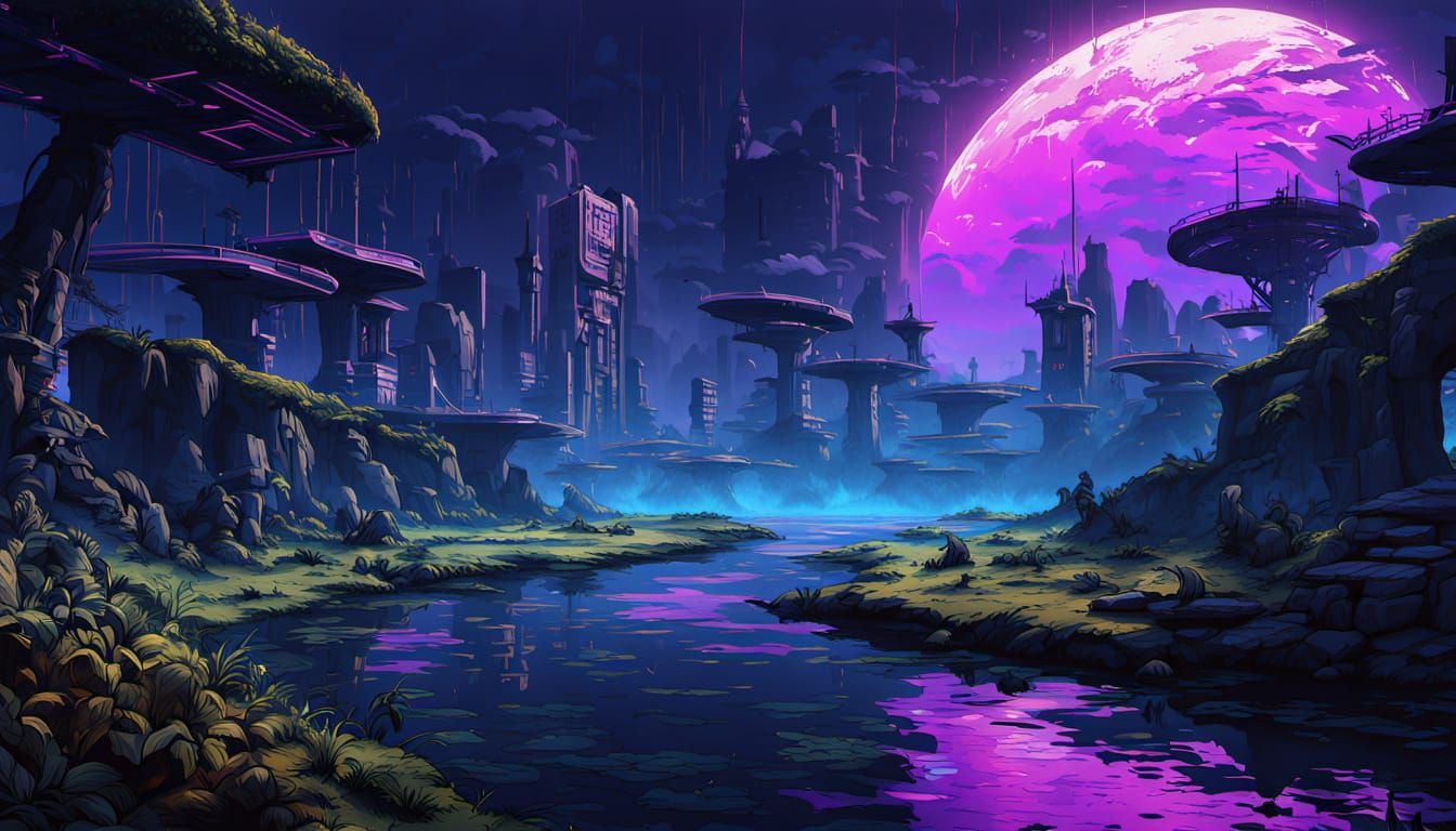 Futuristic Neon Cityscape with Floating Skyscrapers