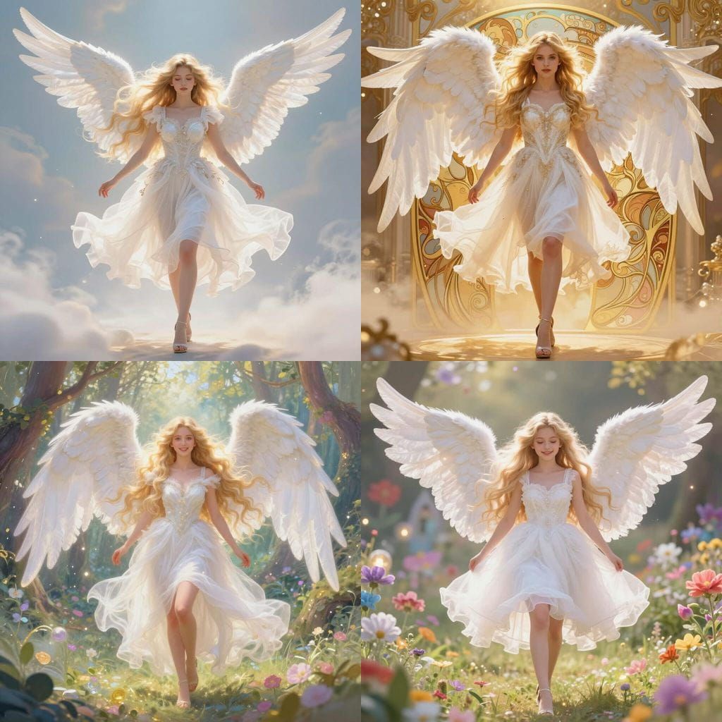 Angel Woman with White Wings and Flowing Blonde Hair