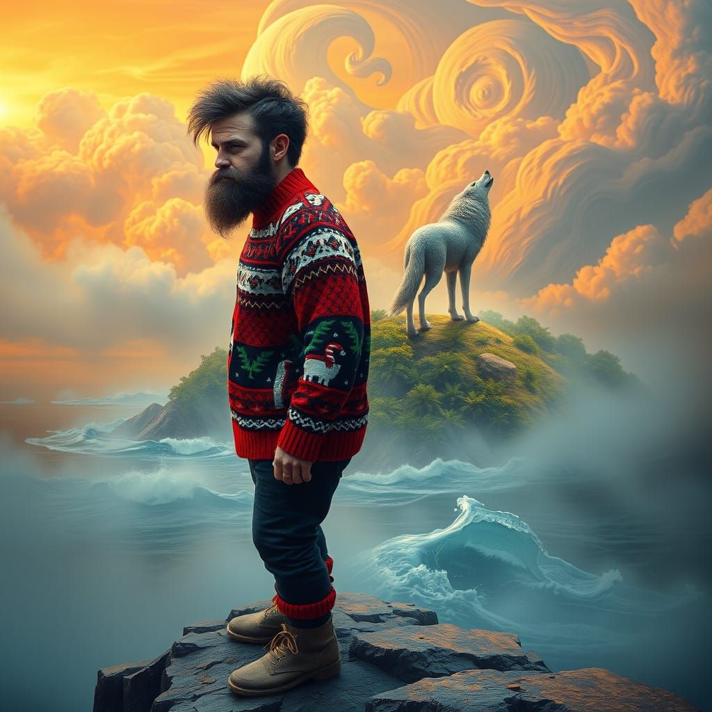 Surreal Christmas Figure on Mysterious Island in Hyper-Reali...