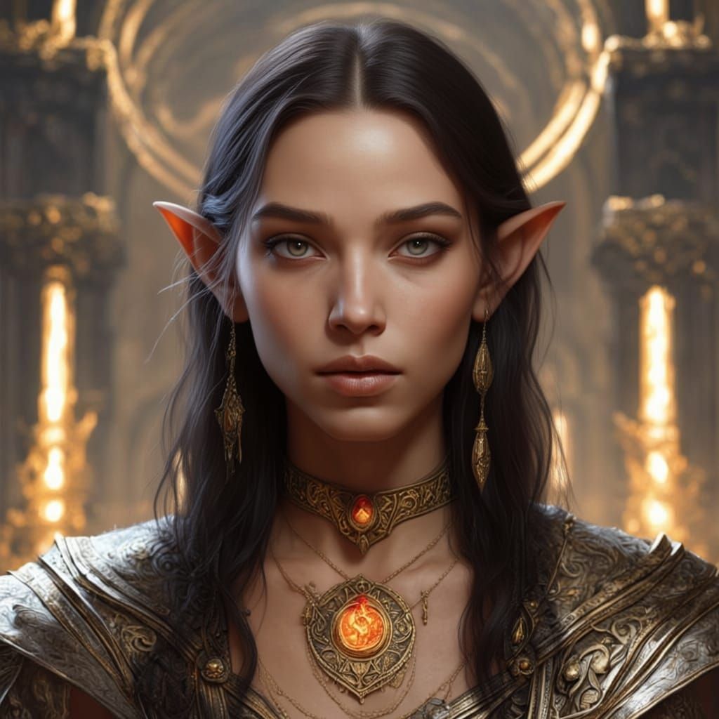 Wizard in Black Robes with Red and Gold Markings