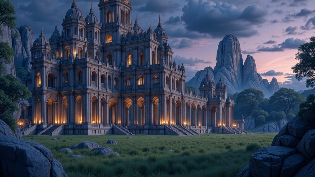 Khmer Temple at Twilight in Ethereal Amber Light