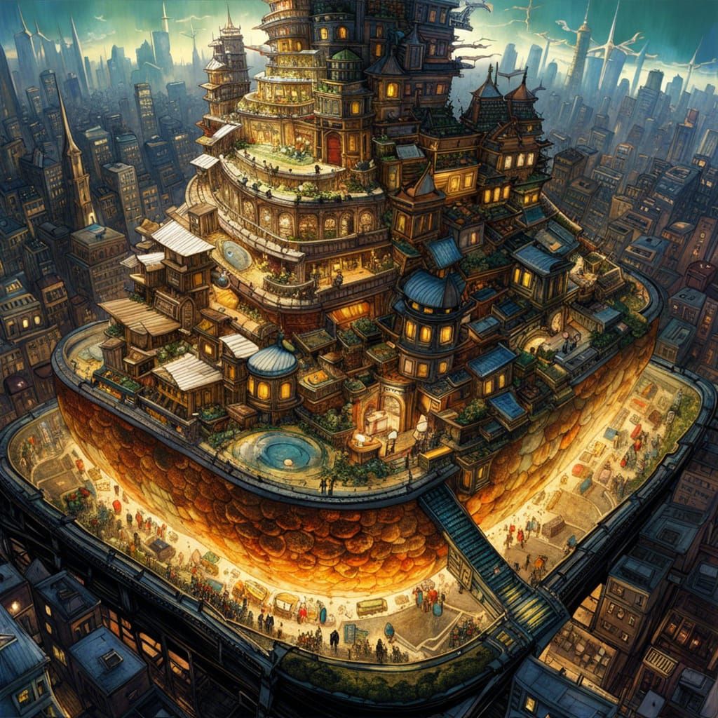 City Inside Sandwich: Hyperdetailed Fantasy Masterwork