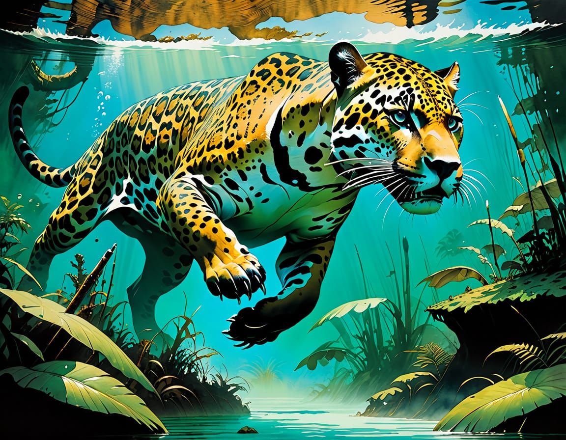 Jaguar Hunting Underwater in Amazonian Depths