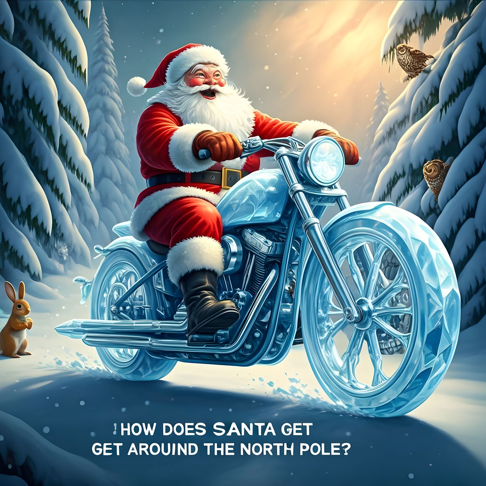 Santa's Icy Joyride in Hyperrealistic Style