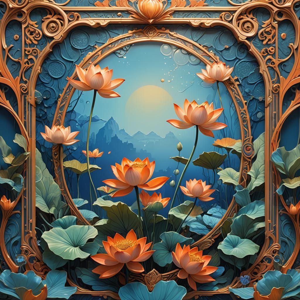 Ornate Lotus Picture Frame in Art Nouveau Style