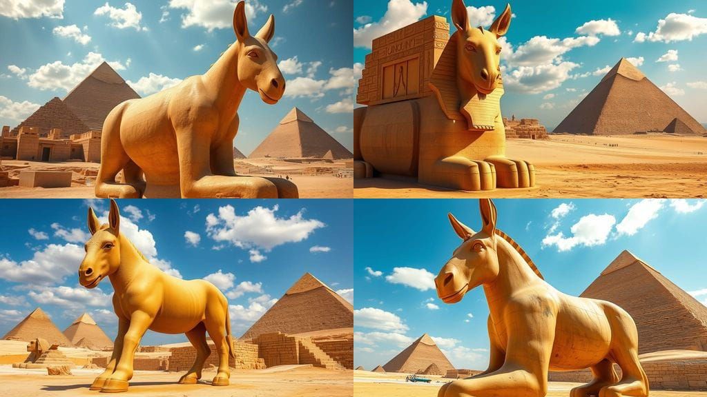 Egyptian Donkey Statue in Giza, Golden Sandstone