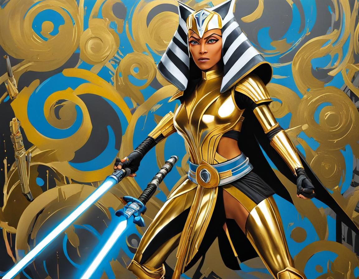 Golden Ahsoka in Epic Battle: Digital Matte Painting