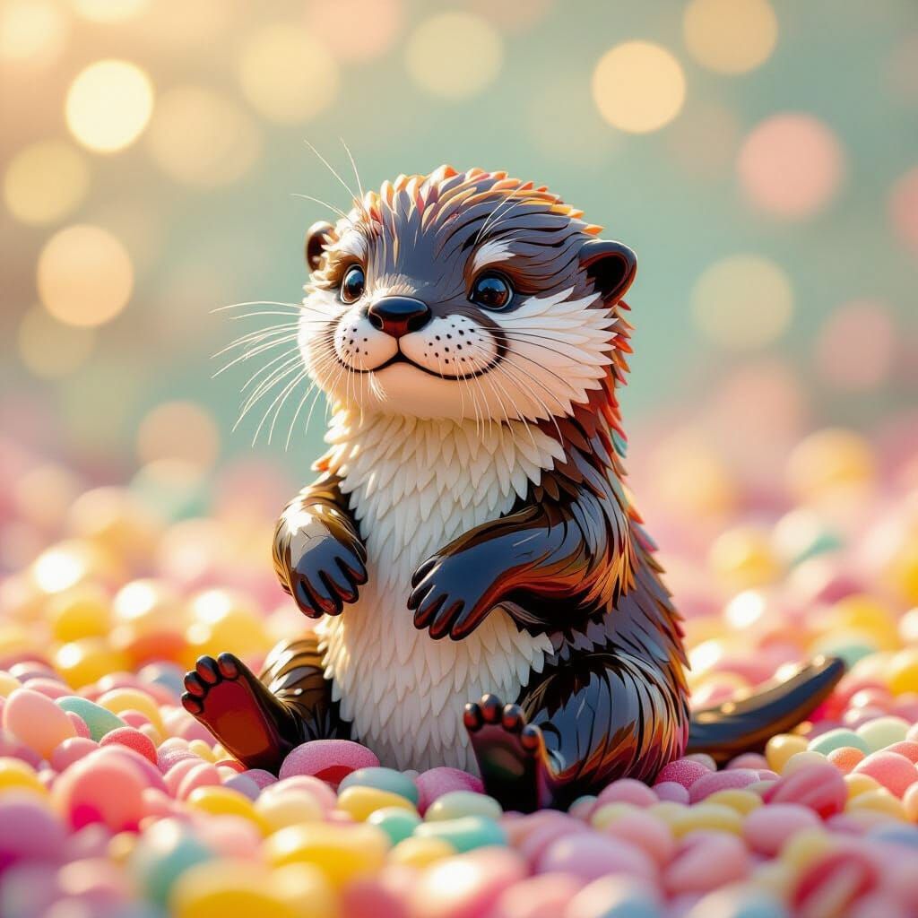 Cute Baby Otter Sculpture Made of Sour Candy Strips