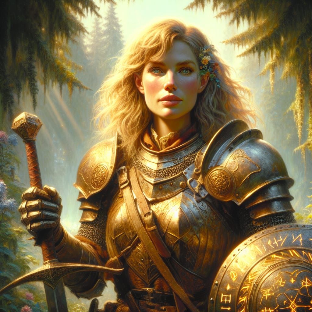Elf Knight in Forest, Old Masters Digital Art