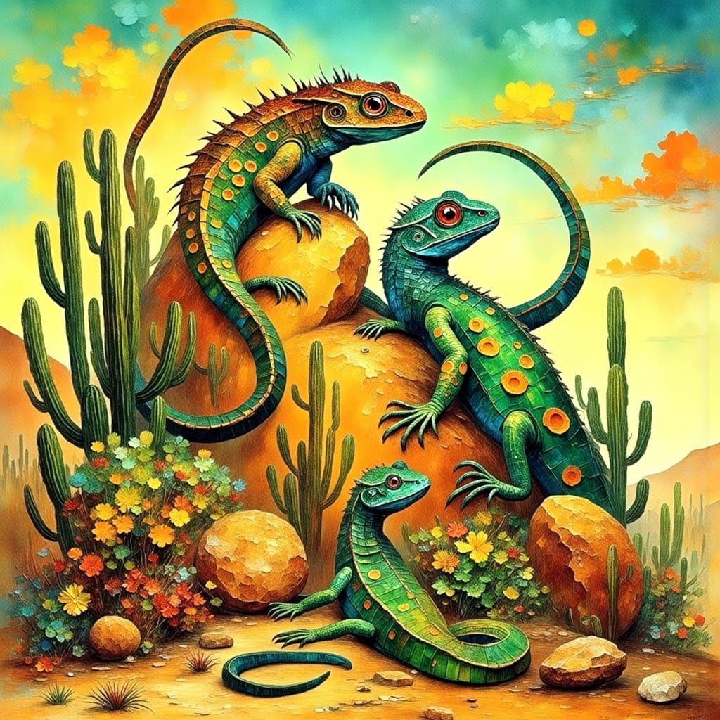 Moebius-Inspired Lizards Roam a Desert Rock