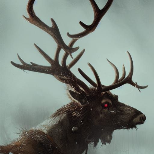 Sinister Dead Reindeer in Gothic Fantasy Style