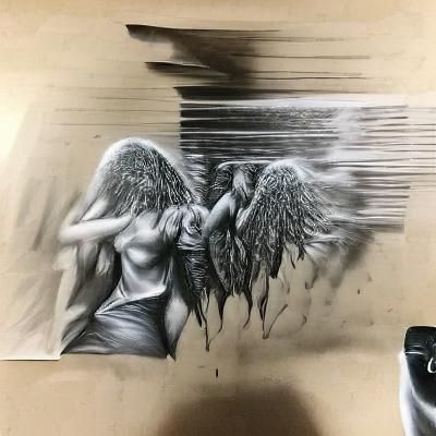 Hyperdetailed Charcoal Drawing: Rage of Angels