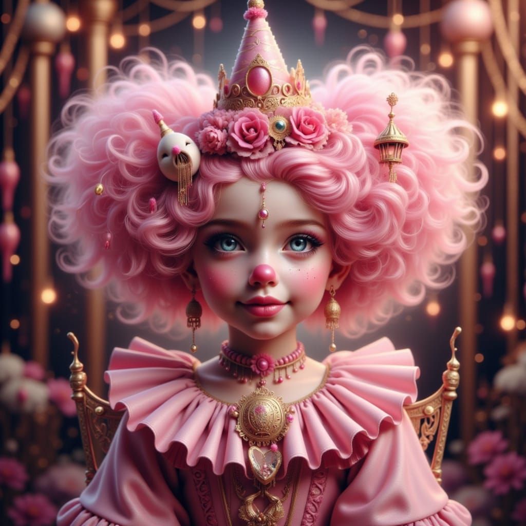Cute Pink Clown Girl in Circus Background
