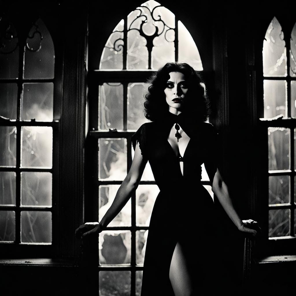 Vintage Witch Conjuring Spell in Haunted House