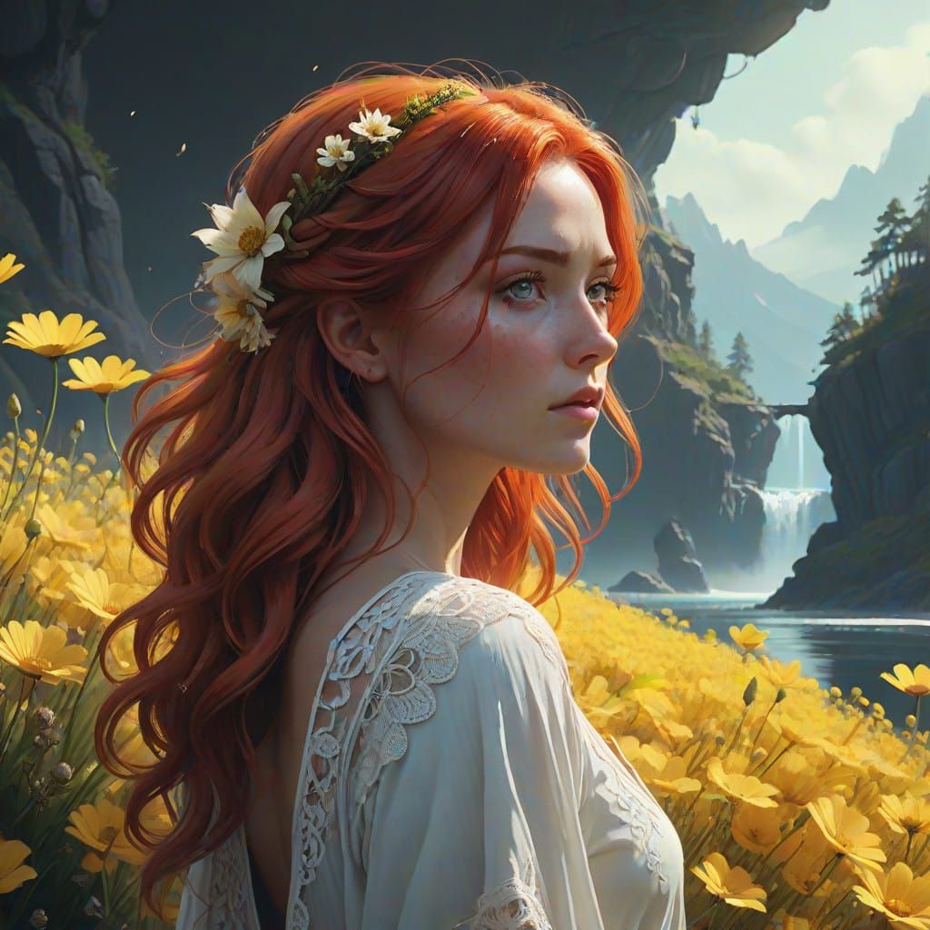 Ethereal Woman in a Sun-Kissed Garden