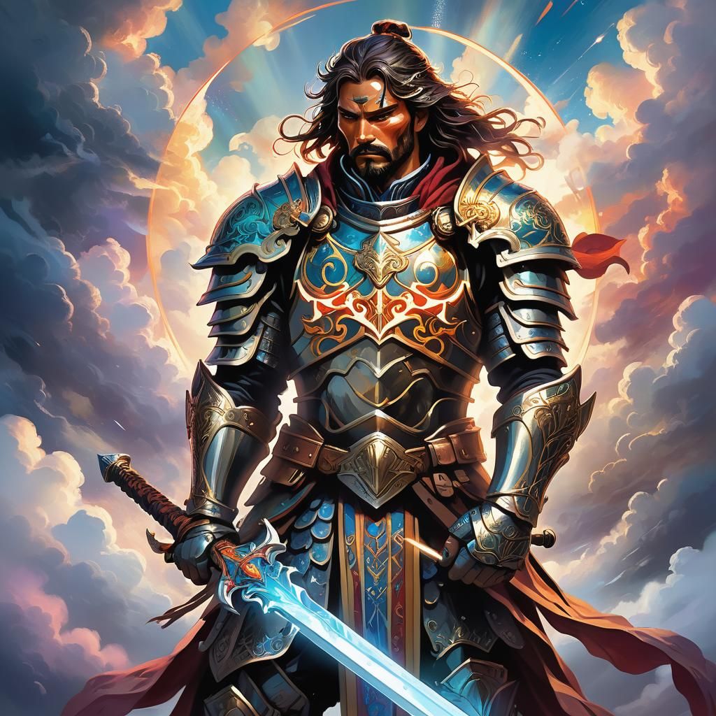 Majestic Warrior with Glowing Sword in Fantasy Art