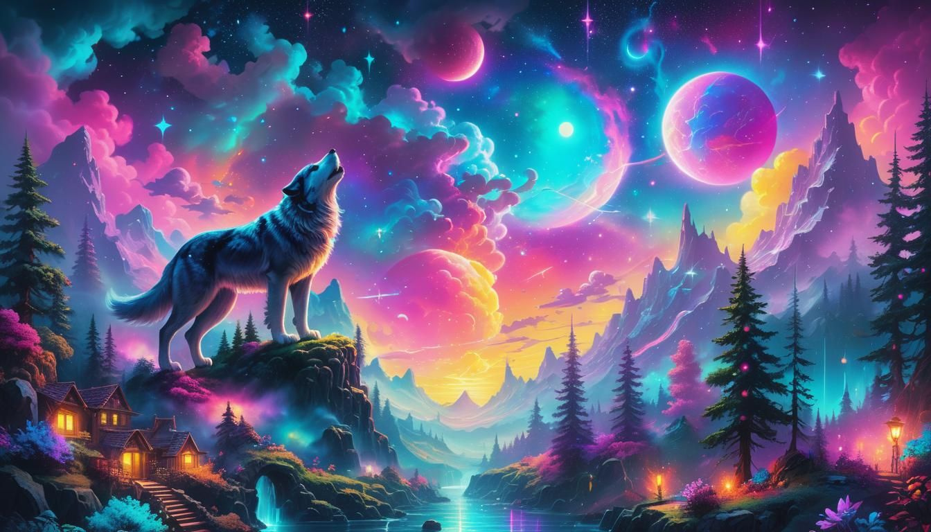 Neon Astral Dreamscape in Mixed Media