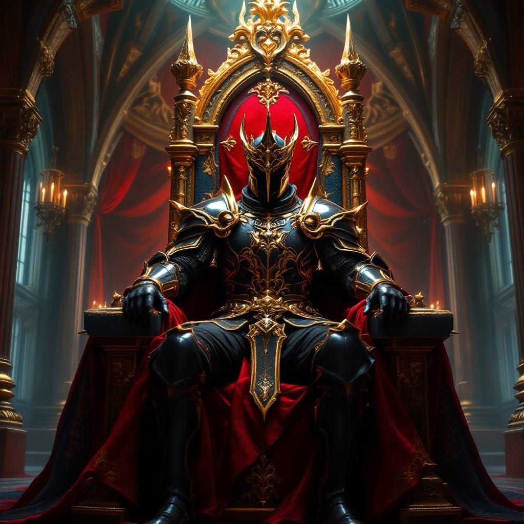 Gothic Knight in Throne Room, Dark Fantasy Art
