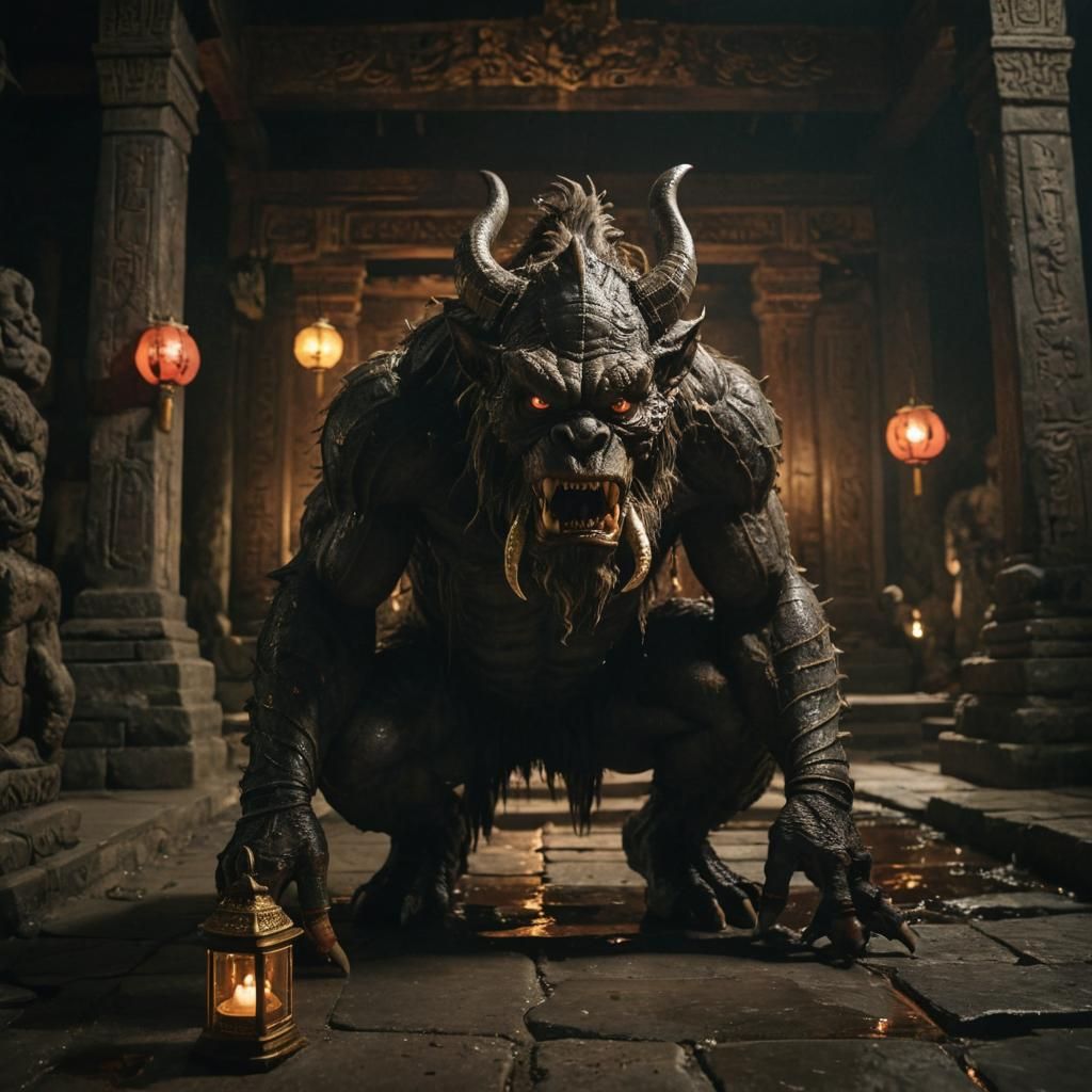 Mysterious Creature Drinking in Ancient Temple