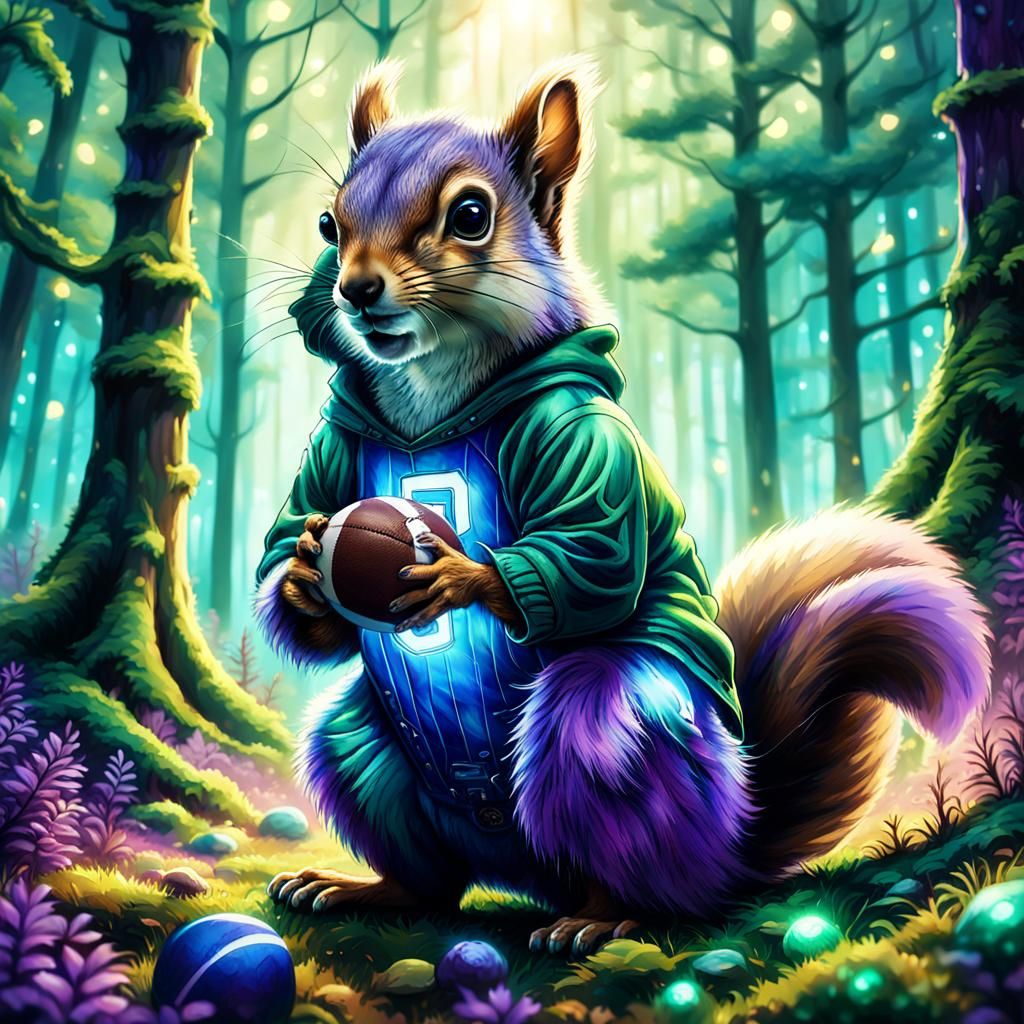 Squirrel Football Player in Mystical Forest Concept Art