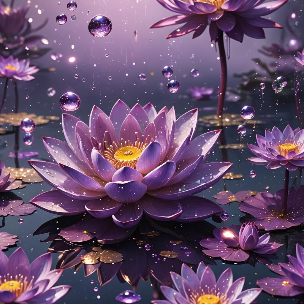 Ethereal Lotus with Glitter and Bubbles