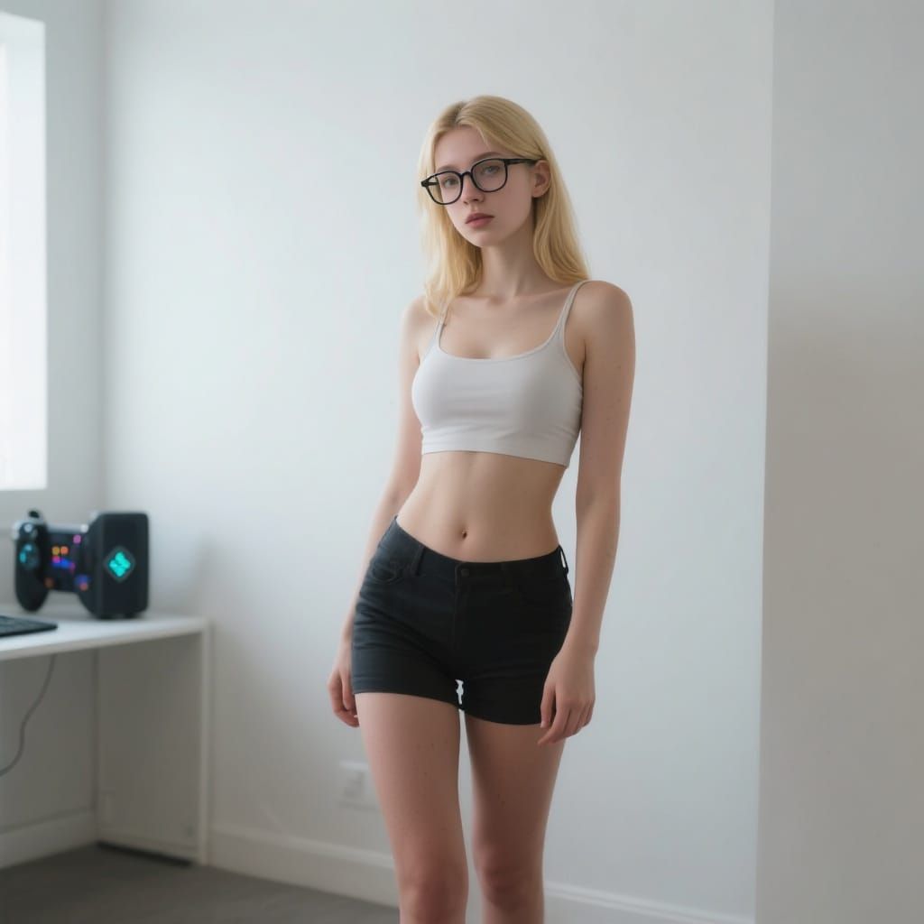 Beautiful Gamer Girl in Simple Room, 4K