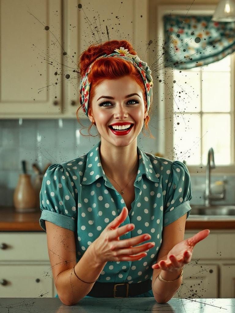 Stylized Portrait of Woman with Polka Dots in Abstract Expre...