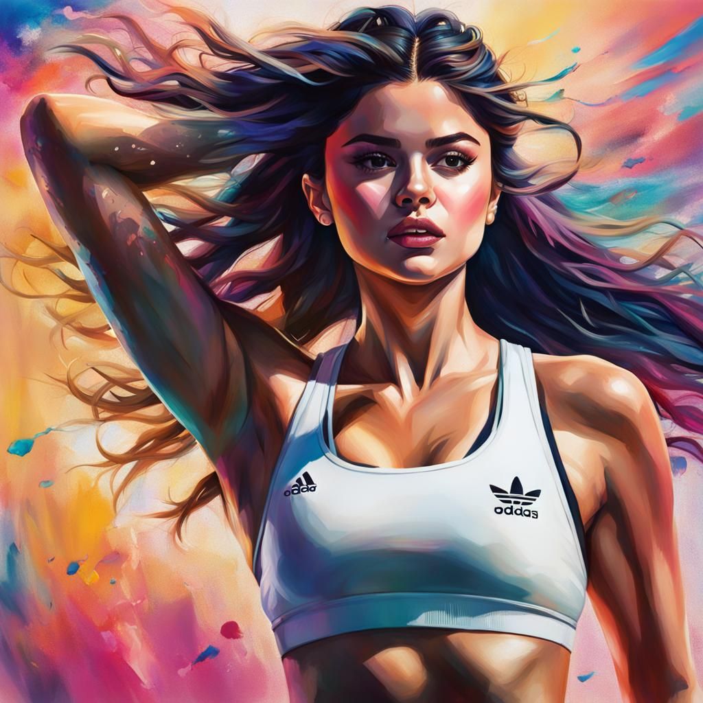 Hyperrealistic Woman in Sports Bra with Dramatic Lighting