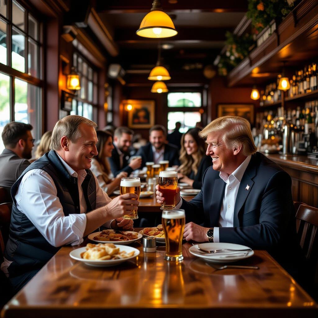 Putin and Trump Enjoy Beer and Italian Food in Lively Pub