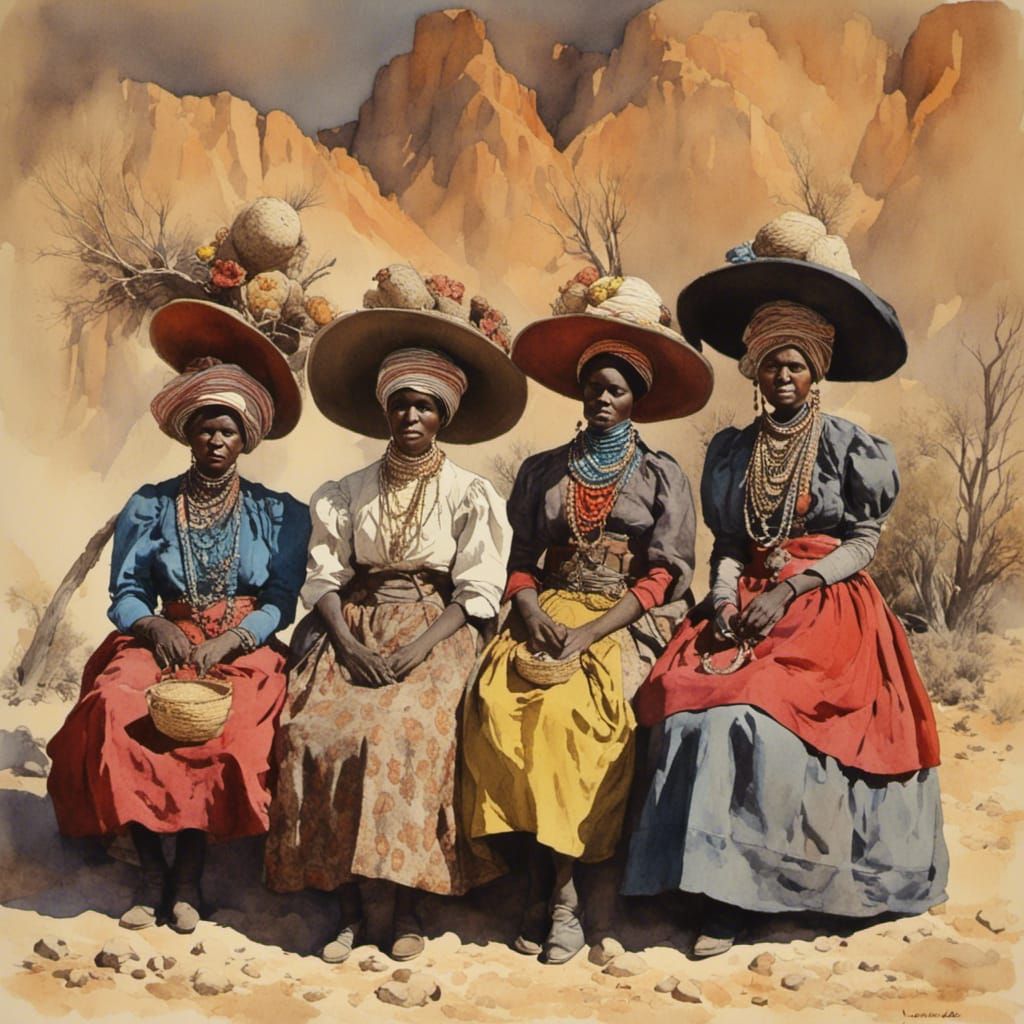 Herero Women of Namibia in Watercolor