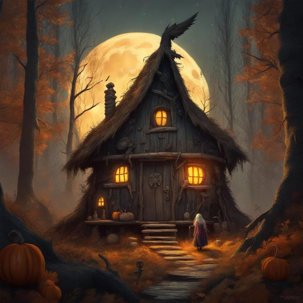 Baba Yaga and Witch's Hut in Autumn