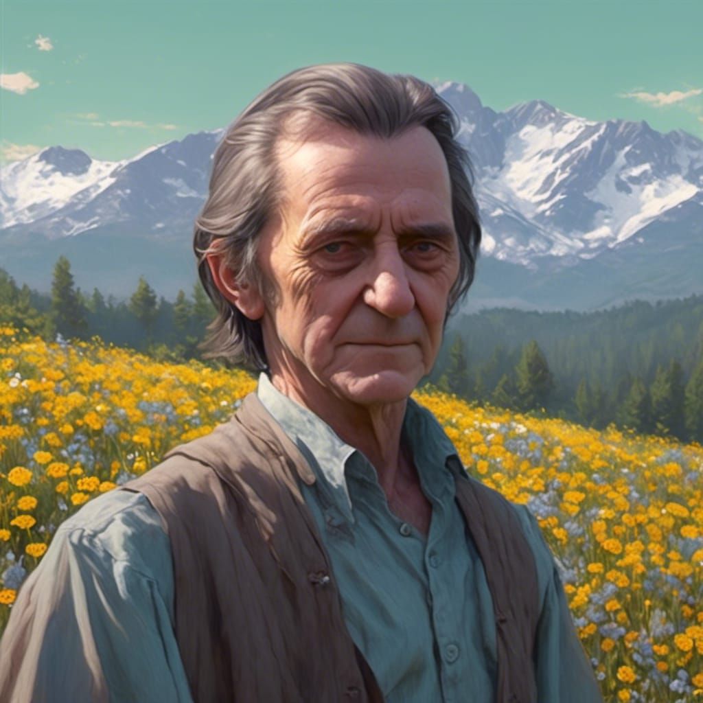 Portrait in a Field of Flowers, Art Nouveau Style