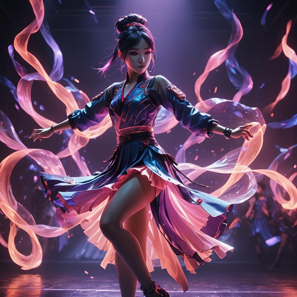 Anime Dancer Portrait with Neon Glow, 3D Render