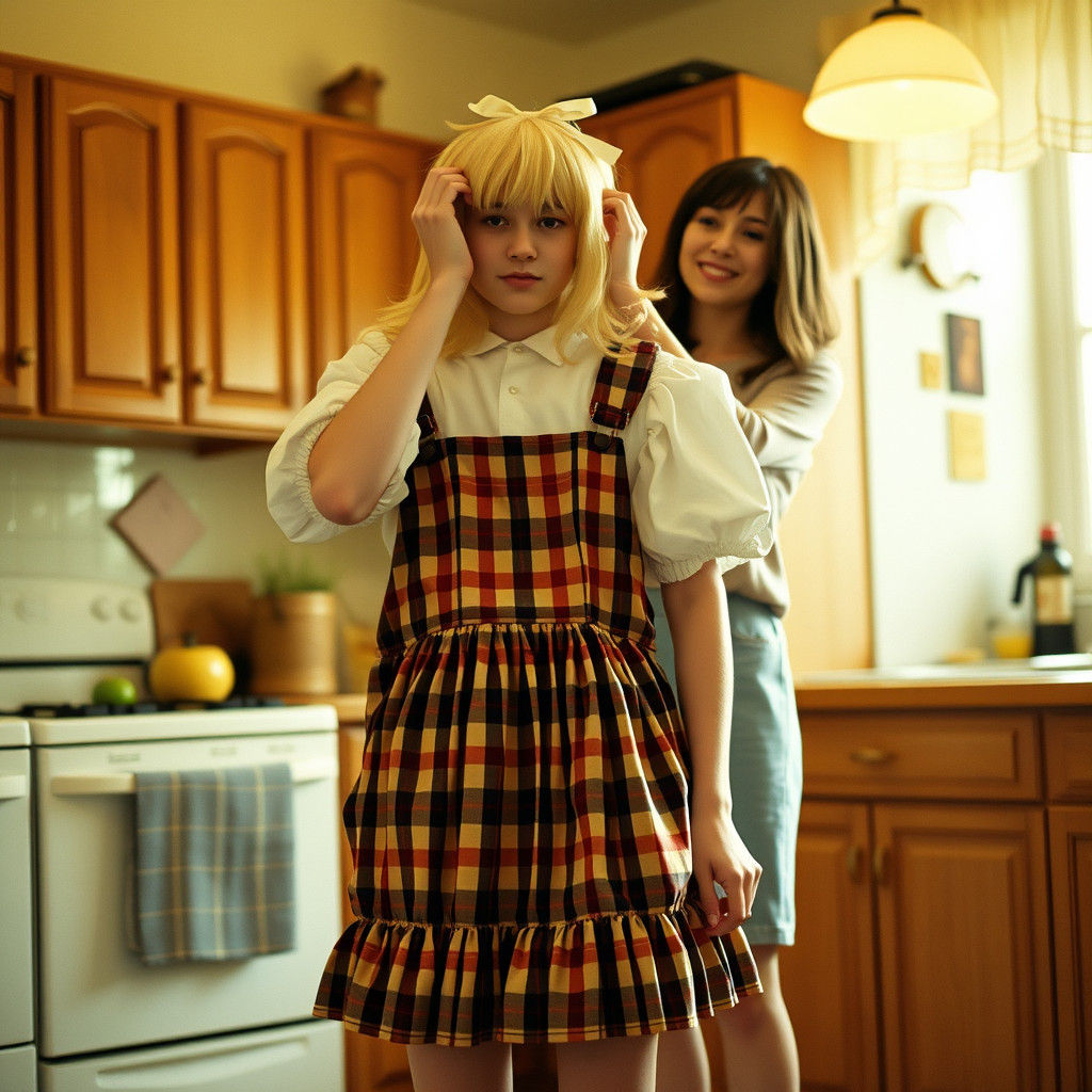 Androgynous Gentleman in Vintage-Inspired Kitchen Scene