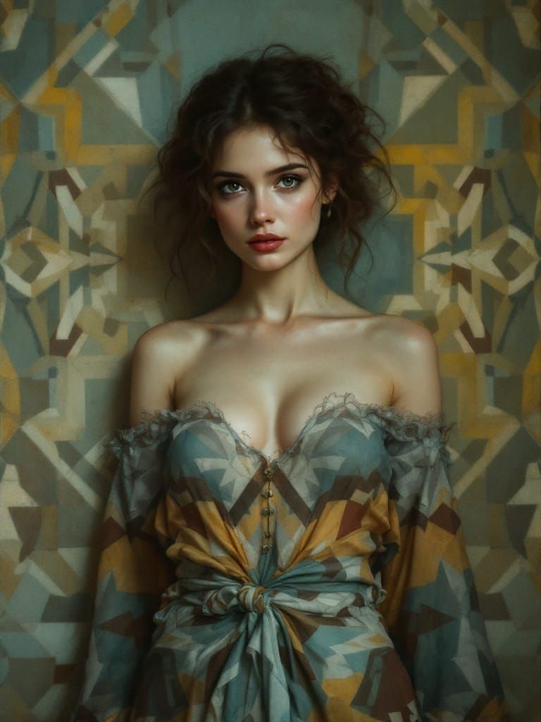 Idealized Naturalism: Woman in Geometric Setting