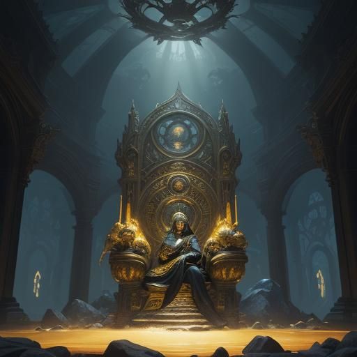 Mystical Dark Fantasy Igloo Interior in Art Nouveau Style