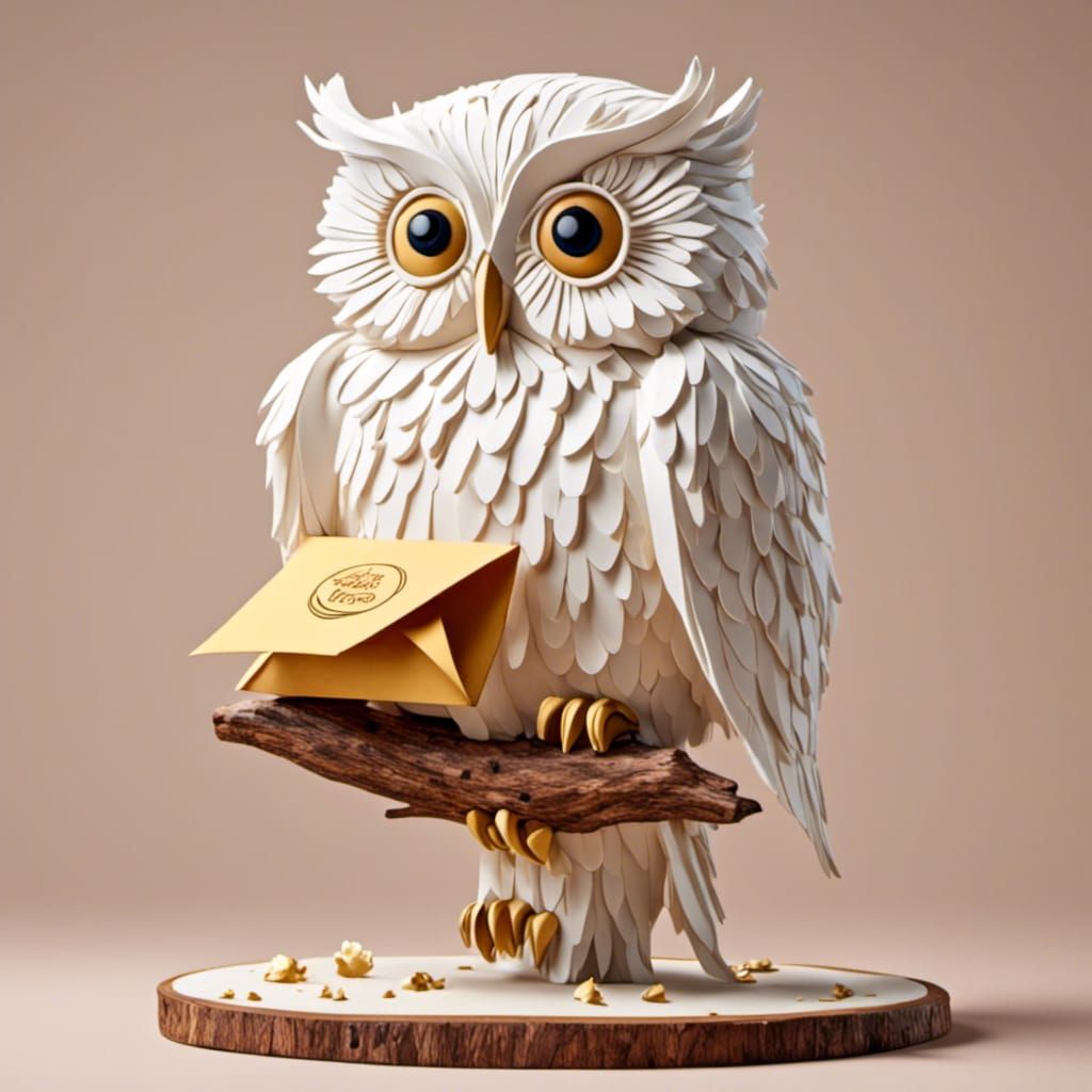 Owl Cake on Perch Holding Envelope