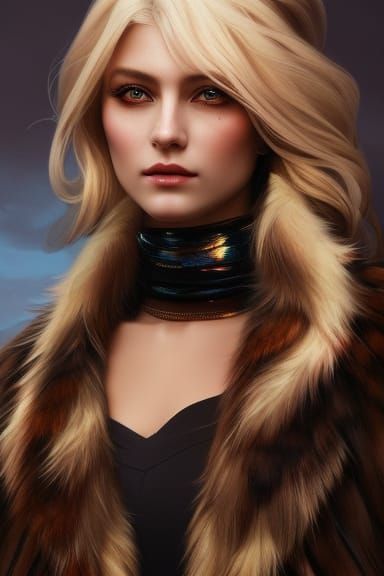 Blonde Girl in Fur Coat, Detailed Portrait