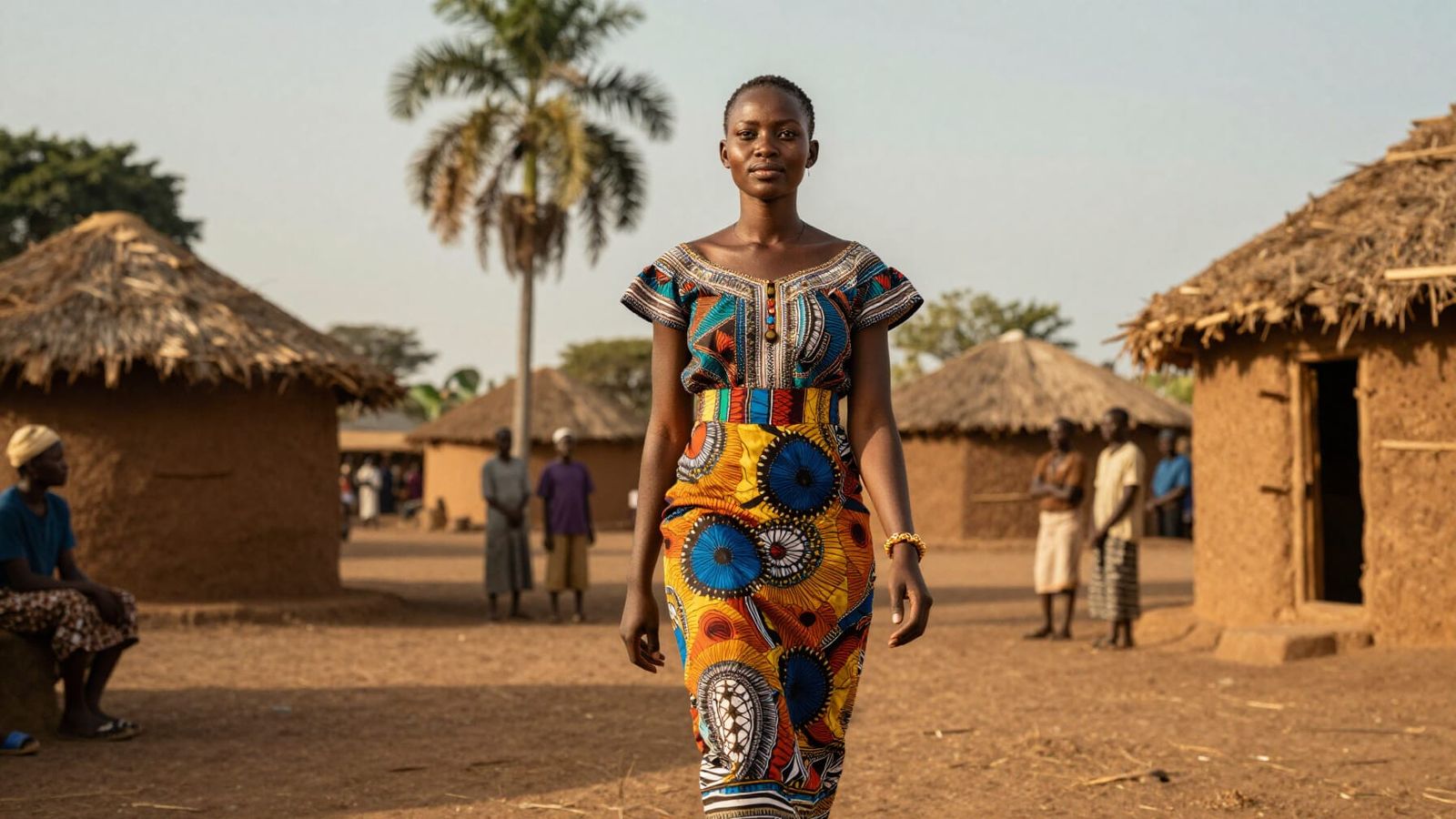Proud African Woman in Village Cinematic Scene