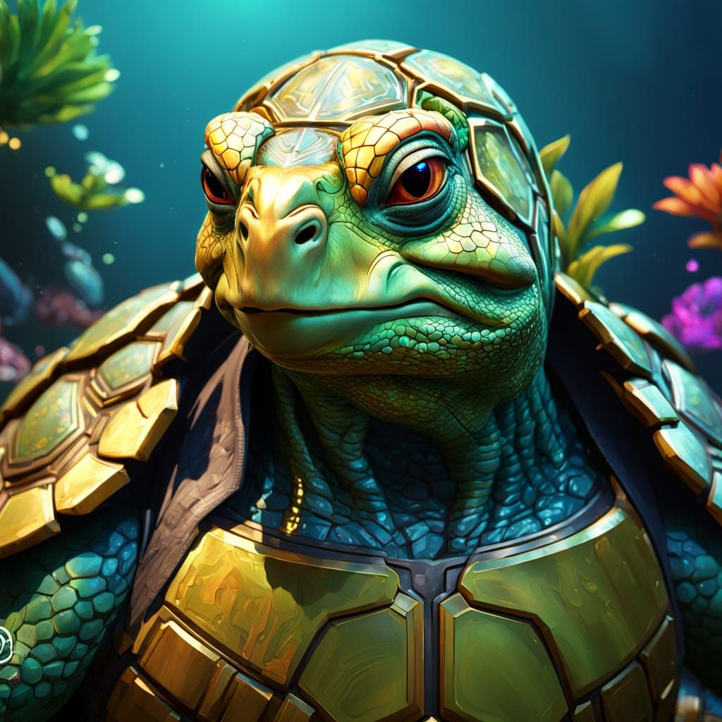 Singing Turtles Portrait in Triadic Colors