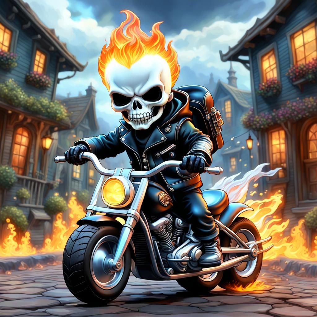 Adorable Ghost Rider in Detailed Matte Painting