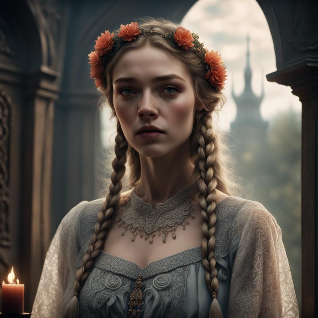 Slavic Woman in Art Nouveau Style