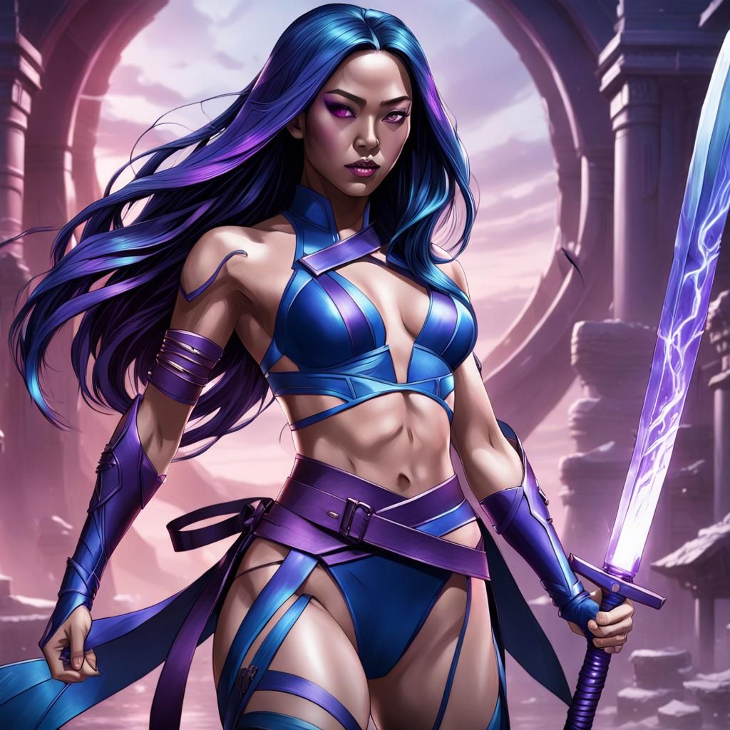 Psylocke Cosplay: Asian Woman with Symbiote Bikini