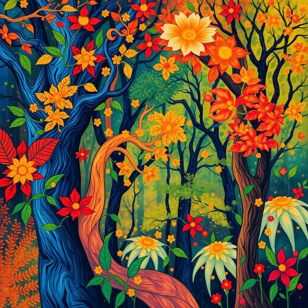 Abstract Forest Ecosystem in Vibrant Colors