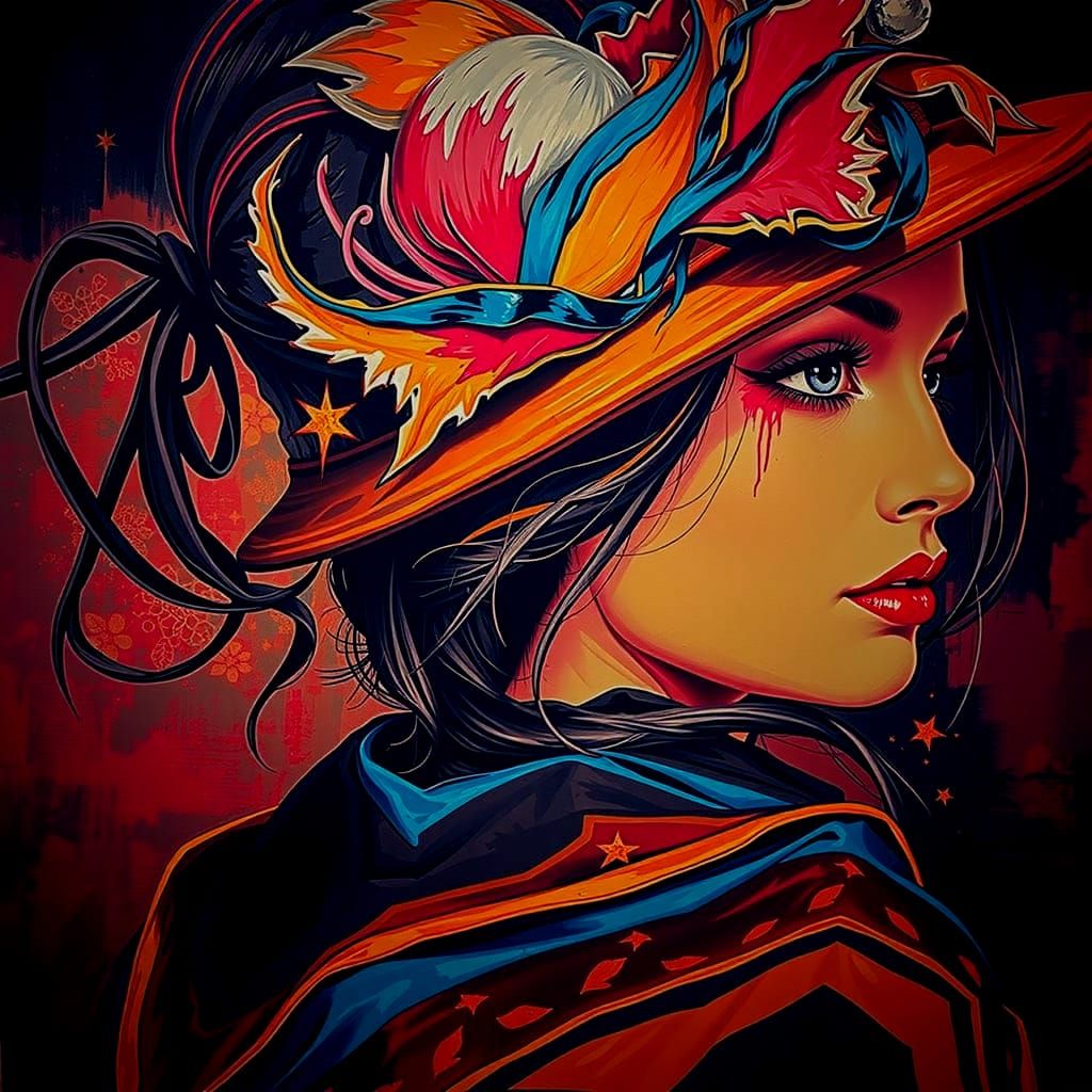 Black and White Portrait of a Woman with Crimson Accent